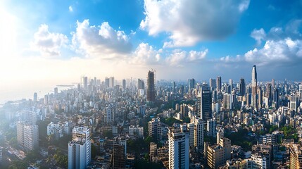 Obraz premium Aerial View of Mumbai Cityscape with Coastal Background
