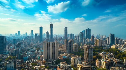Aerial View of Mumbai Cityscape with High-Rise Buildings and Construction