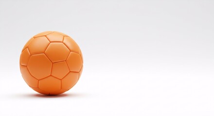 Orange soccer ball on white background with copy space. Sports equipment for football match or training. World Cup, UEFA Euro, FIFA concept for greeting card or poster