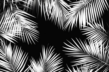 Tropical palm leaves, black and white