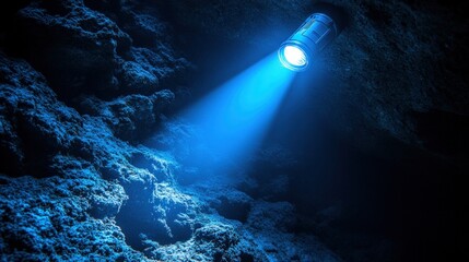 Obraz premium Underwater cave illuminated by bright flashlight