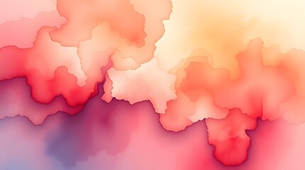 Abstract watercolor background with soft, flowing colors in shades of pink, orange, and red, creating a dreamy and serene mood.