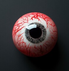 Detailed Closeup of a Realistic Human Eyeball with Red Blood Vessels on Dark Background