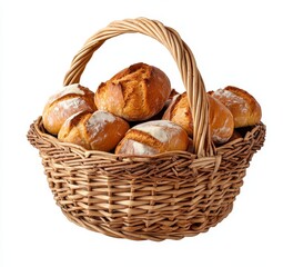 Golden Brown Bread Rolls in Rustic Wicker Basket