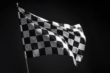 One racing checkered flag on black background