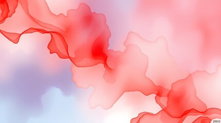 Abstract red and pink watercolor paint swirls on a light background.  Fluid art, alcohol ink, flowing design.