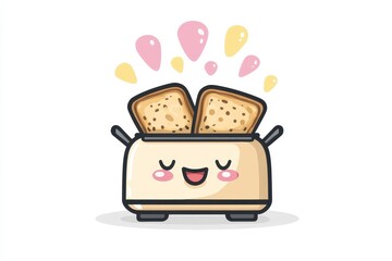 Happy Cartoon Toaster with Golden Toast, Pixel Art Illustration