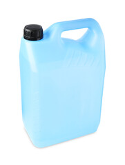 Antifreeze in plastic canister isolated on white