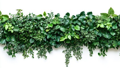 Lush Green Foliage Wall Vibrant Green Plants and Leaves Against White