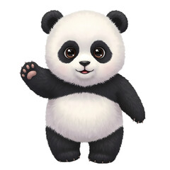 Cute Illustration of a Panda Waving its Paw with a Friendly Smile