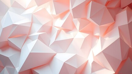 Abstract pink and white geometric low poly background.  Subtle light and shadow create depth within the three-dimensional facets.