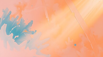 Abstract peach and teal paint splashes background. Soft, dreamy, artistic texture. Perfect for design projects.