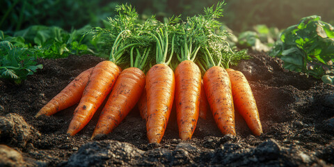 Harvesting vibrant carrots from an organic garden with rich soil and abundant greenery