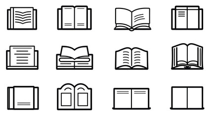 Professional Book Thin Line Icons Set on White Background for Graphic Design Projects