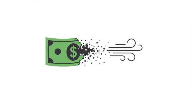 Conceptual illustration depicting the erosion or disappearance of money over time
