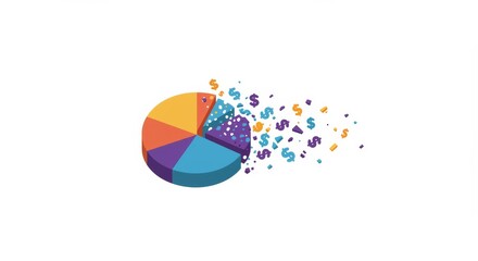 Exploding financial pie chart symbolizes investment performance and data analysis