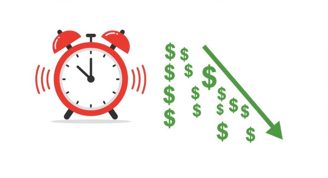Time is money: an illustrative concept showcasing the diminishing value of time