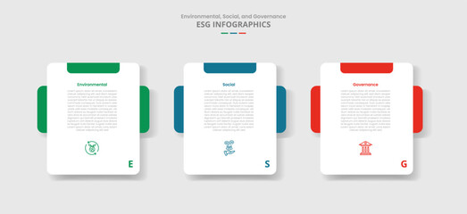 ESG sustainability concept for infographic with drop shadow style with round box with creative header and box behind with 3 point list information