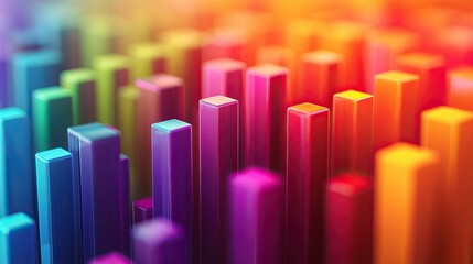 Abstract Image of Colorful Bars Ascending on a Soft Gradient Background Representing Growth and Progress.