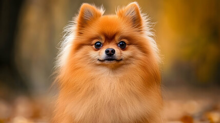 Adorable fluffy Pomeranian with a bright orange coat outdoors