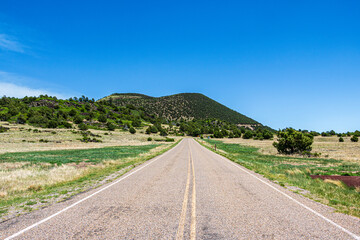 Park Road leading to Capulin Volcano National Monument.