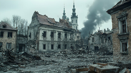 Abandoned Urban Landscape After Destructive Fire and Chaos