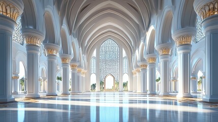 Grand interior hall of a magnificent mosque.