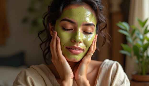 Woman Relaxing with Avocado Face Mask