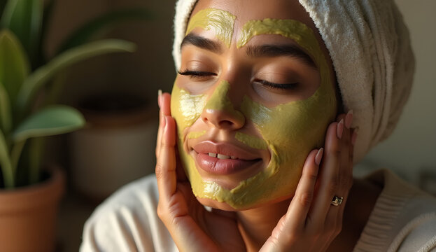 Woman Relaxing with Avocado Face Mask
