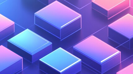 Obraz premium Colorful geometric shapes arranged in a modern digital space with glowing edges and shadows