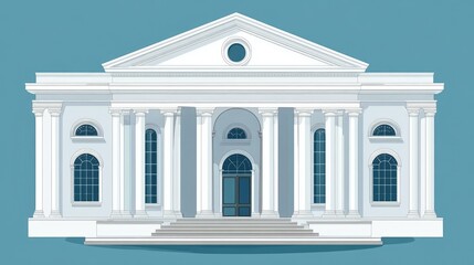 Museum building icon with grand entrance, archways, and neoclassical design