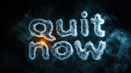 A quit now text made of smoke on black background with glowing light effect to inspire no tobacco world day message