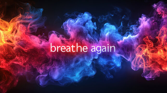 A breathe again colorful smoke with blue and red hues on black background for world no tobacco day message