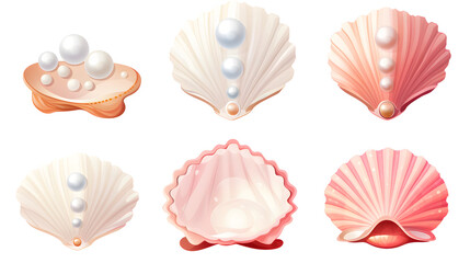Obraz premium Colorful Cartoon Pearl Shells with Underwater Pearls and Open Shell Design