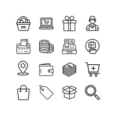 a vector illustration set of shopping icons on white background