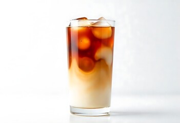 Generative AI : Refreshing layered iced coffee creation on a bright background