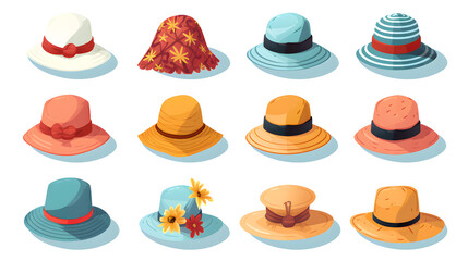 Collection of Cartoon Summer Headgears. Stylish Headwear Accessories for Men