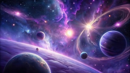 Obraz premium A Celestial Tapestry of Planets, Nebulae, and Radiant Stars in a Vibrant Purple and Pink Cosmos