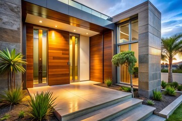 Modern Home Entrance: Close-up Architectural Detail Stock Photo