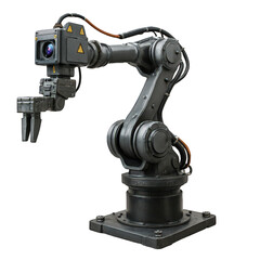 Advanced multi-joint industrial robotic arm featuring a gripper for precise manipulation and integrated vision system.