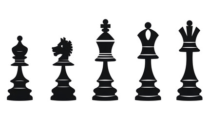 Professional Black Chess Pieces Icons Silhouettes for Strategy and Board Games