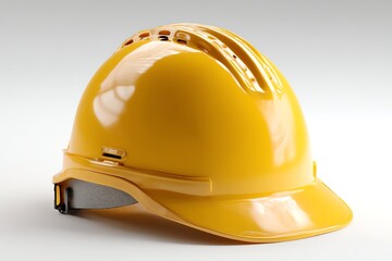 highly detailed realistic 3D render of a yellow safety helmet isolated on white background, clean lighting, construction safety gear