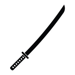 Katana sword vector icon. Traditional Japanese samurai weapon. Ninja sword blade. Black silhouette isolated on white background.