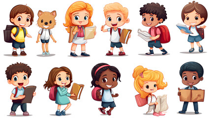 Diverse Group of Kids Engaged in Various Educational and Recreational School Activities