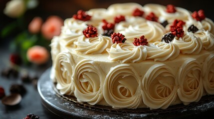 Elegant cream-rose-decorated cake