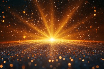 Golden glitter sunrise, cosmic dust, night sky, background, design