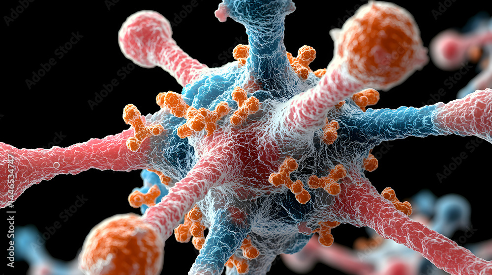 Poster this image depicts a detailed microscopic view of a complex cellular structure possibly representing