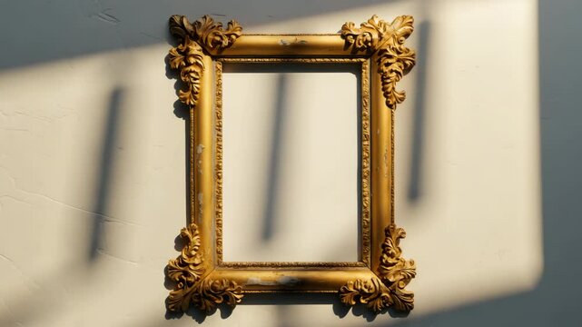 Retro golden frame for video or artwork set against a background.