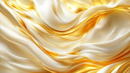 Fototapeta premium Elegant flowing fabric in golden and white hues