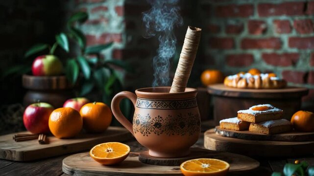 Mexican Ponche. A warm fruit punch, infused with various fruits, traditionally enjoyed during festivities like parties and winter celebrations, made with sugar cane and piloncillo.